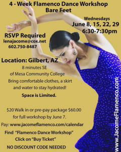 Four-Session Flamenco Workshop for Beginners June 8, 2016 in Phoenix